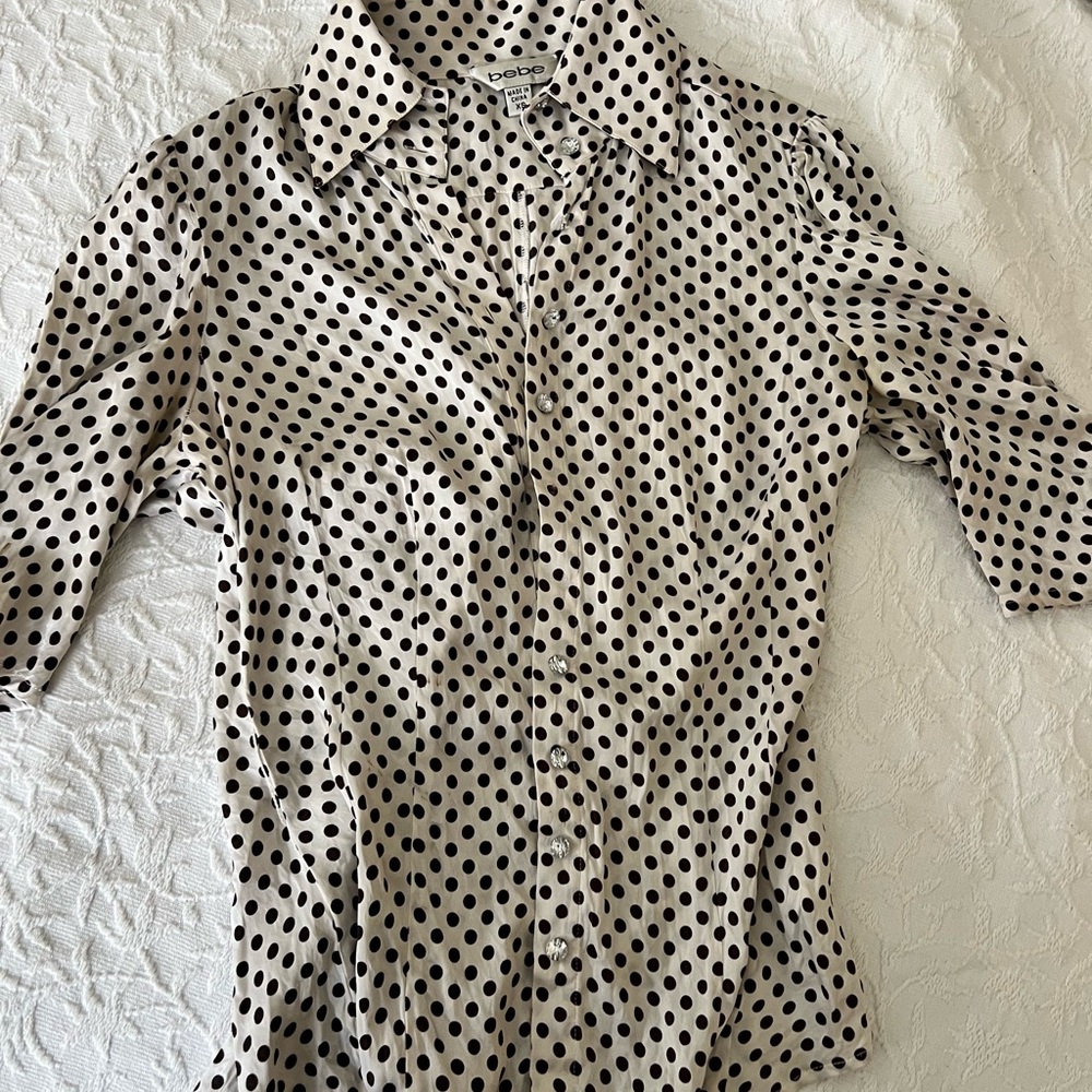 Bebe Polka Dot Women's Top - Black and Cream